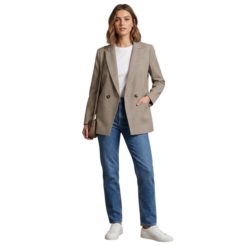RACHEL ZOE Double Breasted Houndstooth Check Plaid Minimalist Blazer SZ L